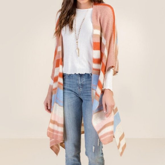 Francesca's Daisy Striped Boho Knit Kimono Cardigan One Size - Picture 1 of 9